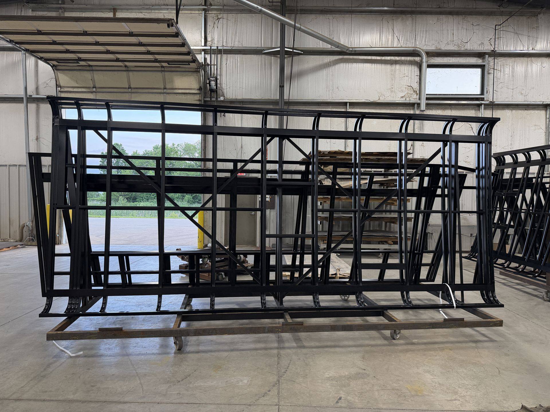 Welded steel vehicle frame taking shape at the HLE plant in Wakarusa, Indiana